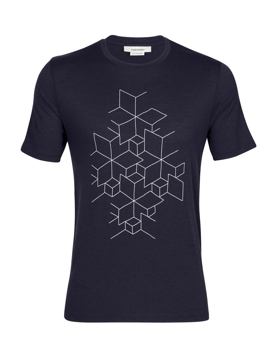 Men's Icebreaker Merino Tech Lite II Short Sleeve Snowflake T Shirts Midnight Navy | CA 1744FDNM